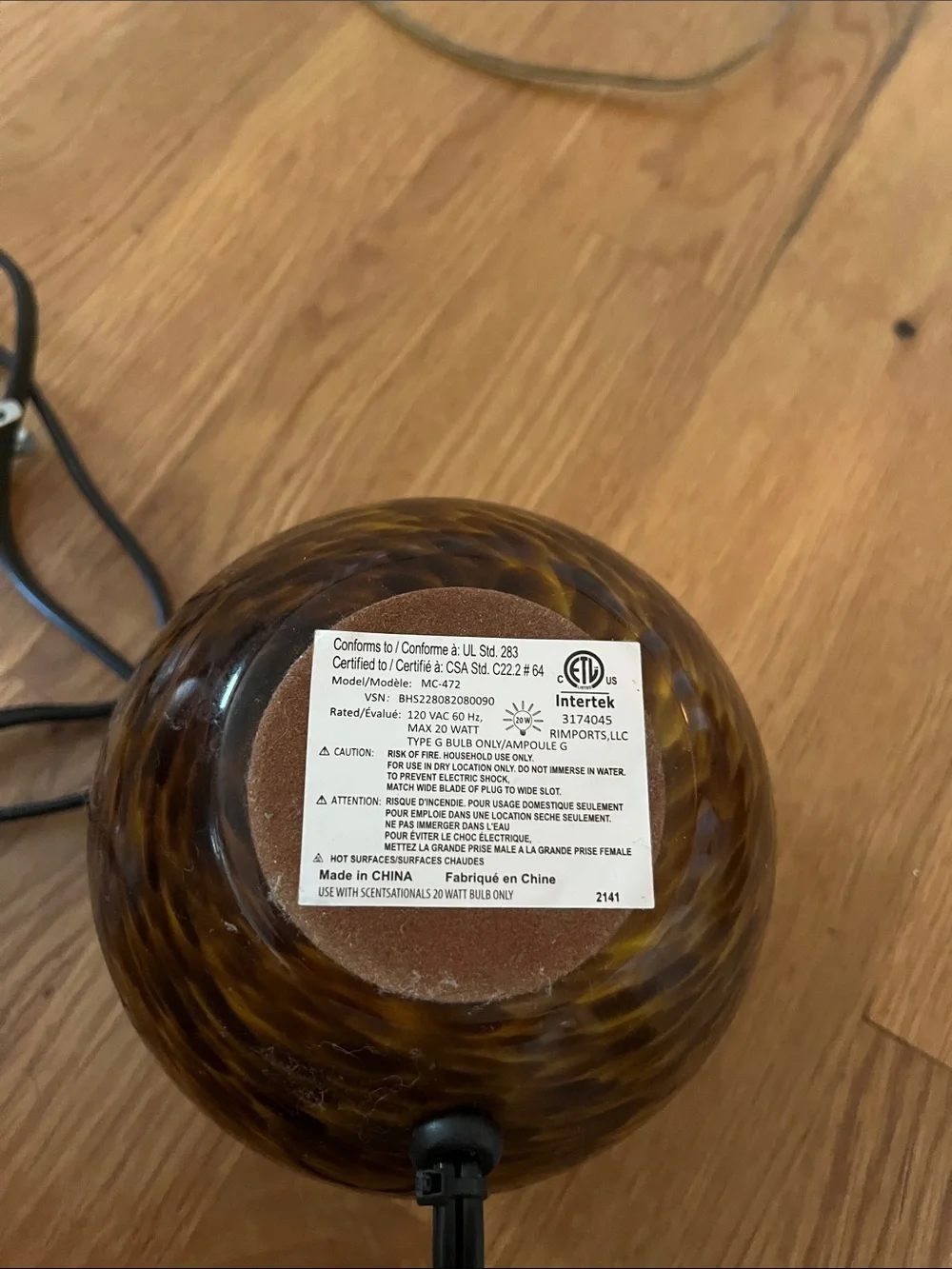 20-watt Wax Warmer/Glass Globe Lamp